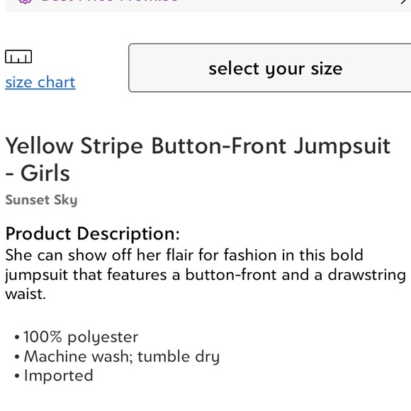 Sunset Sky Yellow Stripe Button Front Jumpsuit Girl’s Size 5 & 6 - Picture 5 of 5